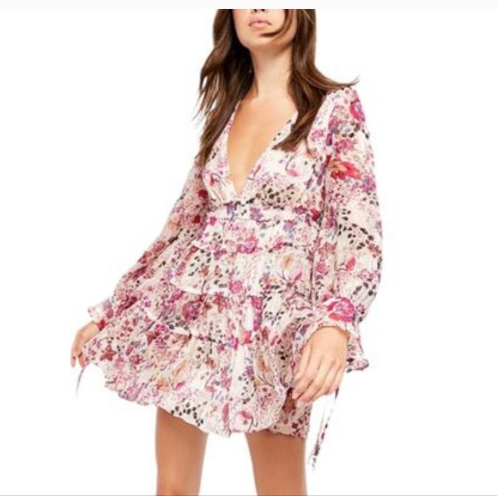 Free People Closer To The Heart Chiffon V Neck Tiered Smocked Longsleeve Medium